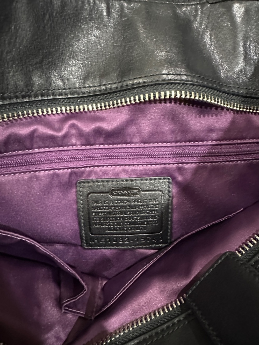 Coach Black Leather Double-Handle Tote with Silver Hardware - Picture 7 of 11